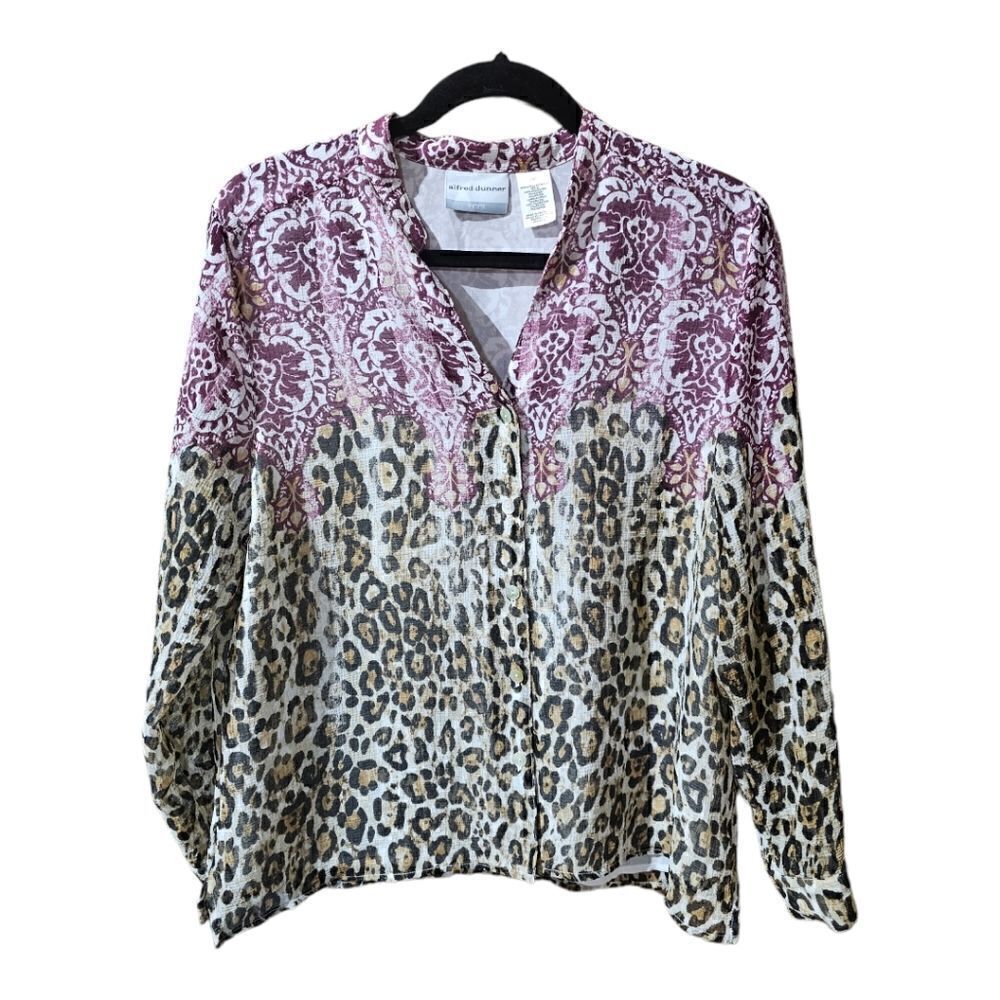 ALFRED DUNNER Floral & Leopard Top - Size 14 Petite